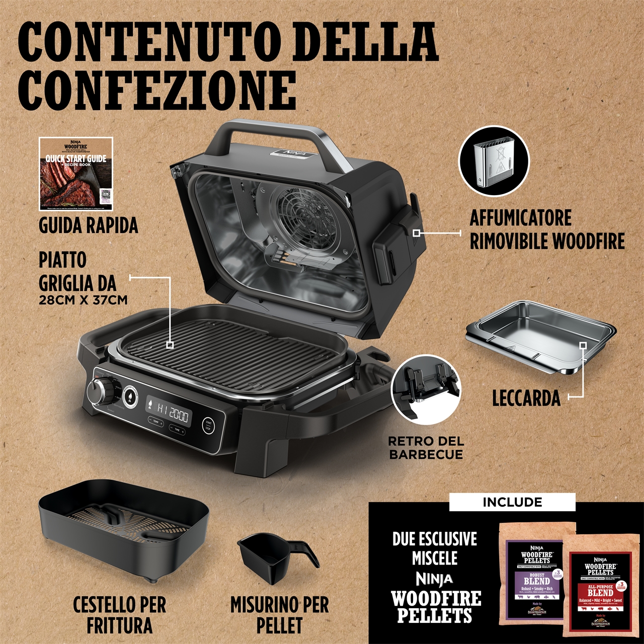 BARBECUE ELETTRICO CON AFFUMICATORE NINJA WOODFIRE OG701EU-1