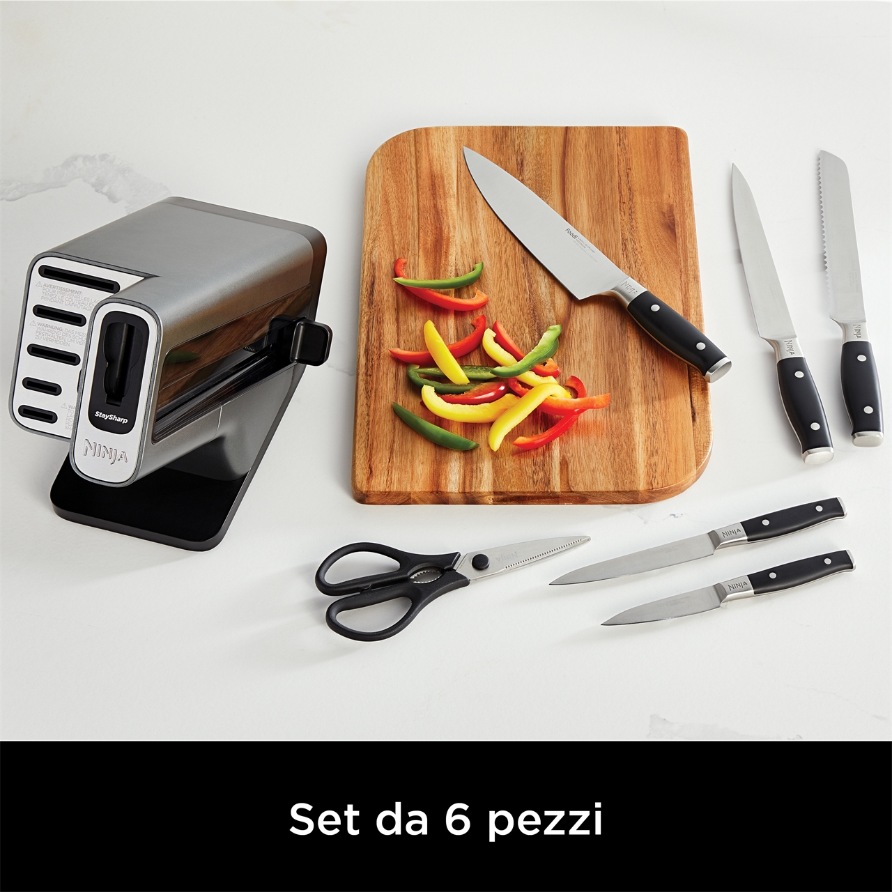 SET DI COLTELLI CON CEPPO E AFFILA COLTELLI NINJA STAYSHARP K32006EU-5